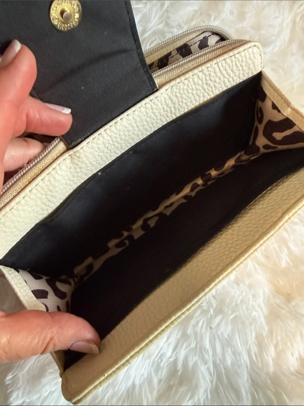 Cream and Tan Women's Wristlet Wallet